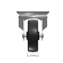 Top dimensioned CAD view of a Faultless Casters 4" x 1.3125" wide wheel Swivel caster with 4" x 5-1/8" top plate, without a brake, Soft Rubber wheel and 225 lb. capacity part