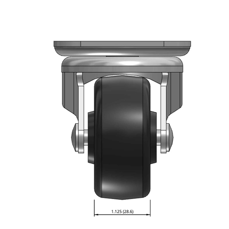 Top dimensioned CAD view of a Faultless Casters 2.5" x 1.125" wide wheel Swivel caster with 2-3/4" x 3-13/16" top plate, without a brake, Hard Rubber wheel and 200 lb. capacity part