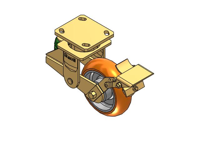 Shock-Absorbing 6"x2" MAX-Efficiency Orange Poly-Spring Caster with Top Wheel Lock and 4"x4.5" Plate