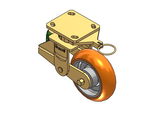 Shock-Absorbing 6"x2" MAX-Efficiency Orange Poly-Spring Caster with 4"x4.5" Plate & Swivel Lock