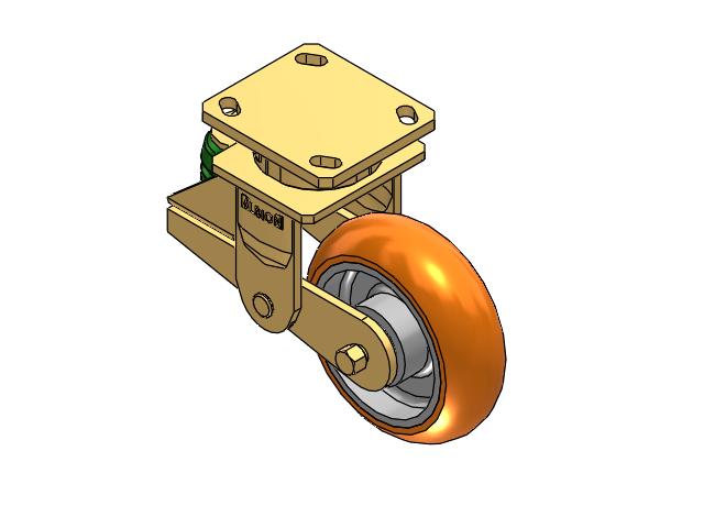 Shock-Absorbing 6"x2" MAX-Efficiency Orange Poly-Spring Caster with 4"x4.5" Plate