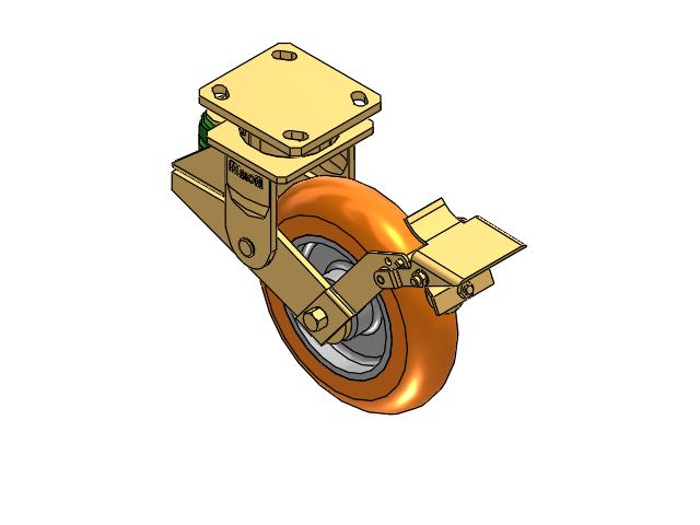 Shock-Absorbing 8"x2" MAX-Efficiency Orange Poly-Spring Caster with Top Wheel Lock and 4"x4.5" Plate