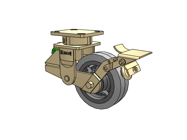 Shock-Absorbing 6"x2" Performance XS Rubber Poly-Spring Caster with Top Wheel Lock and 4"x4.5" Plate