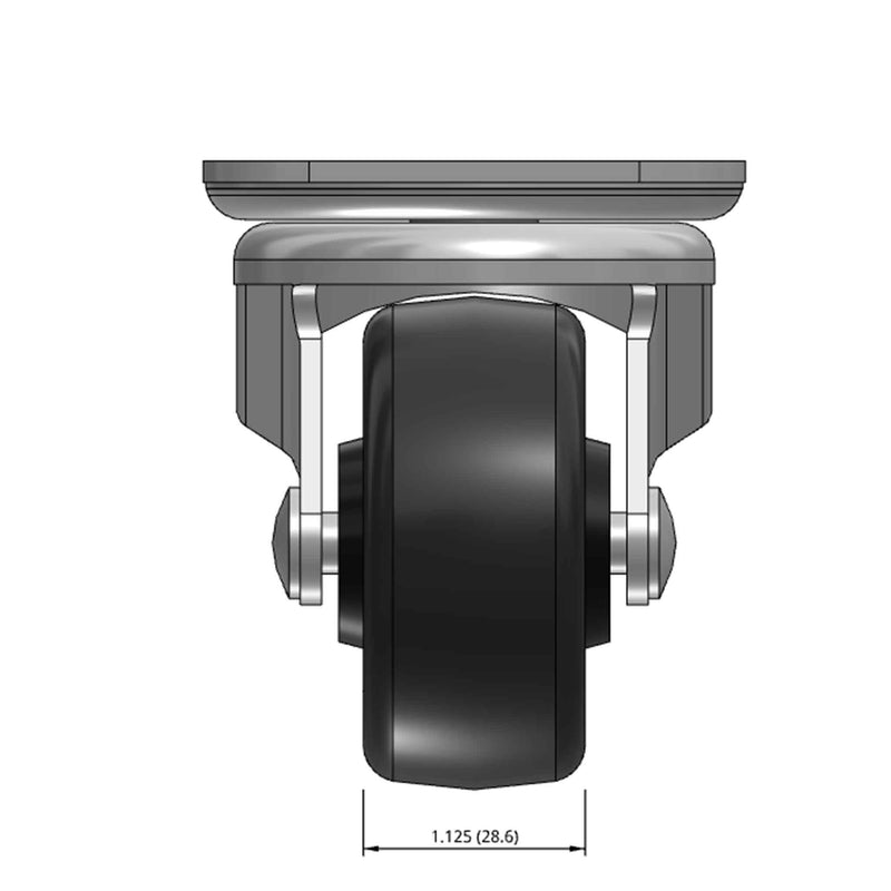 Top dimensioned CAD view of a Faultless Casters 2.5" x 1.125" wide wheel Swivel caster with 2-3/4" x 3-13/16" top plate, without a brake, Polypropylene wheel and 200 lb. capacity part