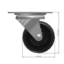 Front dimensioned CAD view of a Faultless Casters 3" x 1.25" wide wheel Swivel caster with 3-1/8" x 4-1/8" top plate, without a brake, Polypropylene wheel and 270 lb. capacity part