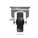 Top dimensioned CAD view of a Faultless Casters 4" x 1.3125" wide wheel Swivel caster with 4" x 5-1/8" top plate, with a side locking brake, Polypropylene wheel and 350 lb. capacity part