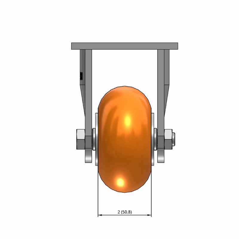 Top dimensioned CAD view of an Albion Casters 4" x 2" wide wheel Rigid caster with 4" x 4-1/2" top plate, without a brake, AN - Round Polyurethane (Aluminum Core) wheel and 800 lb. capacity part