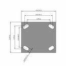 Side dimensioned CAD view of an Albion Casters 4" x 2" wide wheel Rigid caster with 4" x 4-1/2" top plate, without a brake, AN - Round Polyurethane (Aluminum Core) wheel and 800 lb. capacity part