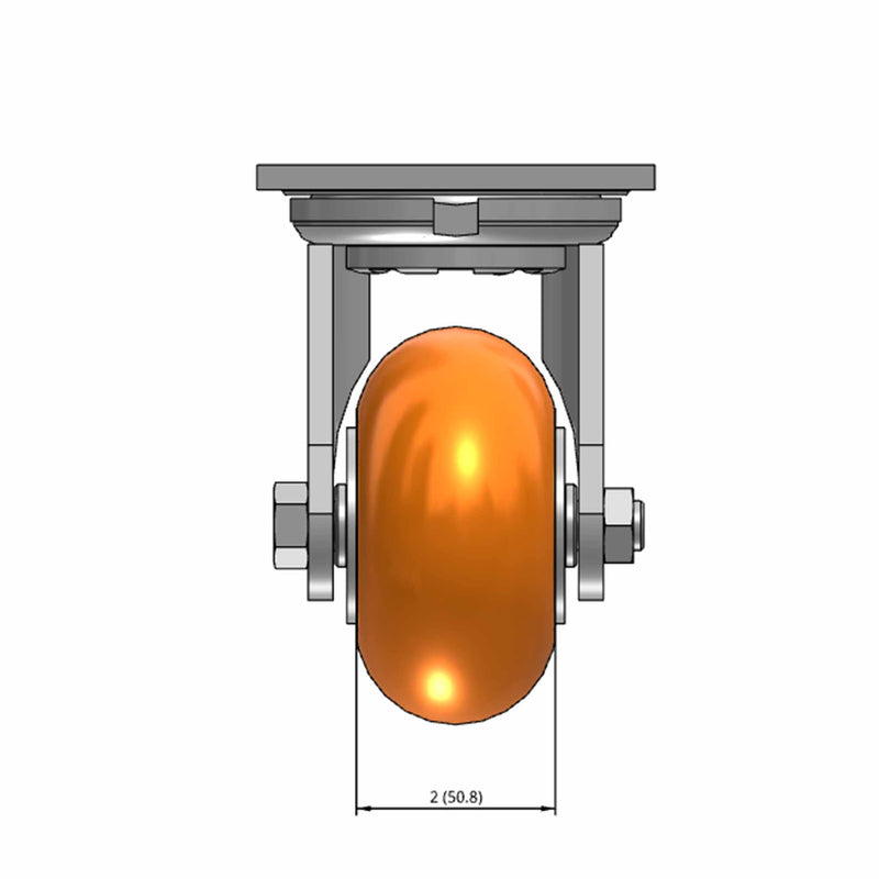 Top dimensioned CAD view of an Albion Casters 4" x 2" wide wheel Swivel caster with 4" x 4-1/2" top plate, without a brake, AN - Round Polyurethane (Aluminum Core) wheel and 800 lb. capacity part
