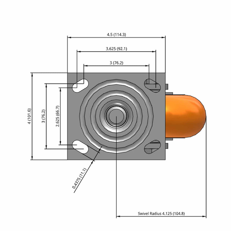 5"x2" USA-Rig Swivel Caster with MAX-Efficiency Orange Wheel