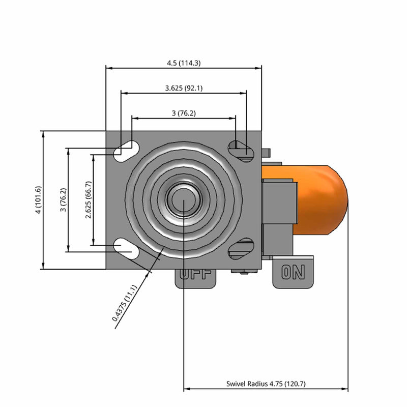 6"x2" USA-Rig Side Locking Caster with MAX-Efficiency Orange Wheel