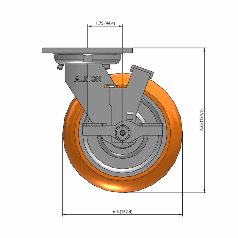 6"x2" USA-Rig Side Locking Caster with MAX-Efficiency Orange Wheel