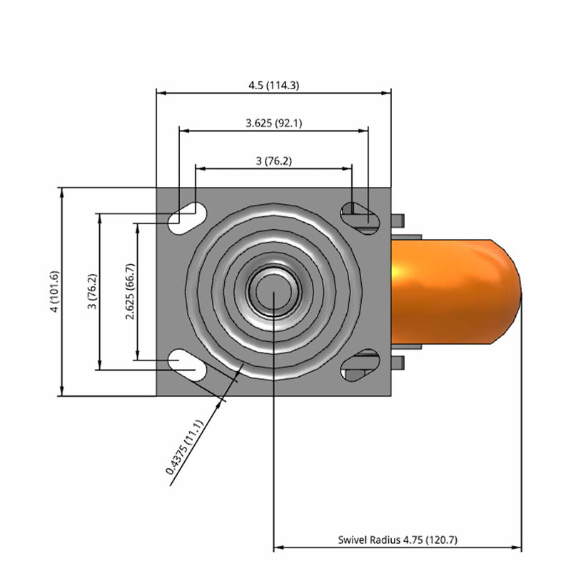 6"x2" USA-Rig Swivel Caster with MAX-Efficiency Orange Wheel