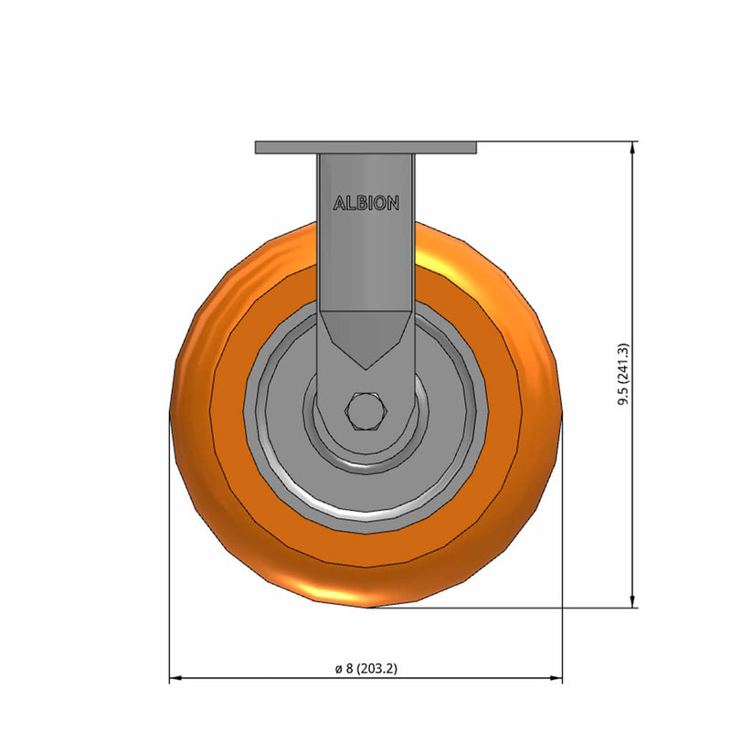 8"x2" USA-Rig Rigid Caster with MAX-Efficiency Orange Wheel