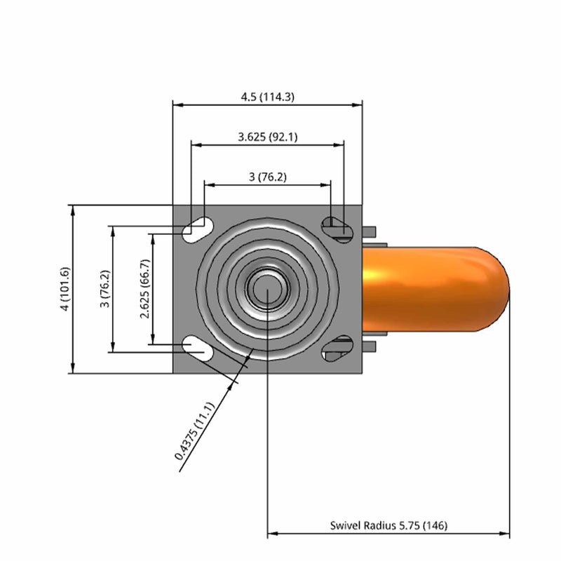 8"x2" USA-Rig Swivel Caster with MAX-Efficiency Orange Wheel