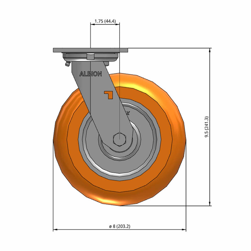 8"x2" USA-Rig Swivel Caster with MAX-Efficiency Orange Wheel