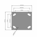 Side dimensioned CAD view of an Albion Casters 4" x 2" wide wheel Rigid caster with 4" x 4-1/2" top plate, without a brake, AX - Round Polyurethane (Aluminum Core) wheel and 700 lb. capacity part