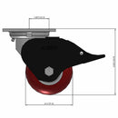 Front dimensioned CAD view of an Albion Casters 4" x 2" wide wheel Swivel caster with 4" x 4-1/2" top plate, with a top total locking brake, AX - Round Polyurethane (Aluminum Core) wheel and 700 lb. capacity part