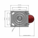 Side dimensioned CAD view of an Albion Casters 4" x 2" wide wheel Swivel caster with 4" x 4-1/2" top plate, without a brake, AX - Round Polyurethane (Aluminum Core) wheel and 700 lb. capacity part