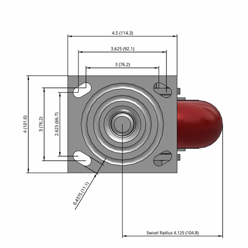 5"x2" USA-Rig Swivel Caster with MAX-Efficiency Maroon Wheel