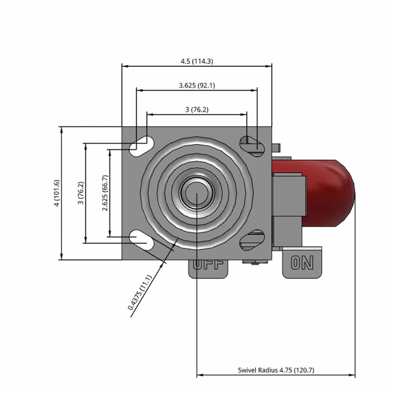 6"x2" USA-Rig Side Locking Caster with MAX-Efficiency Maroon Wheel