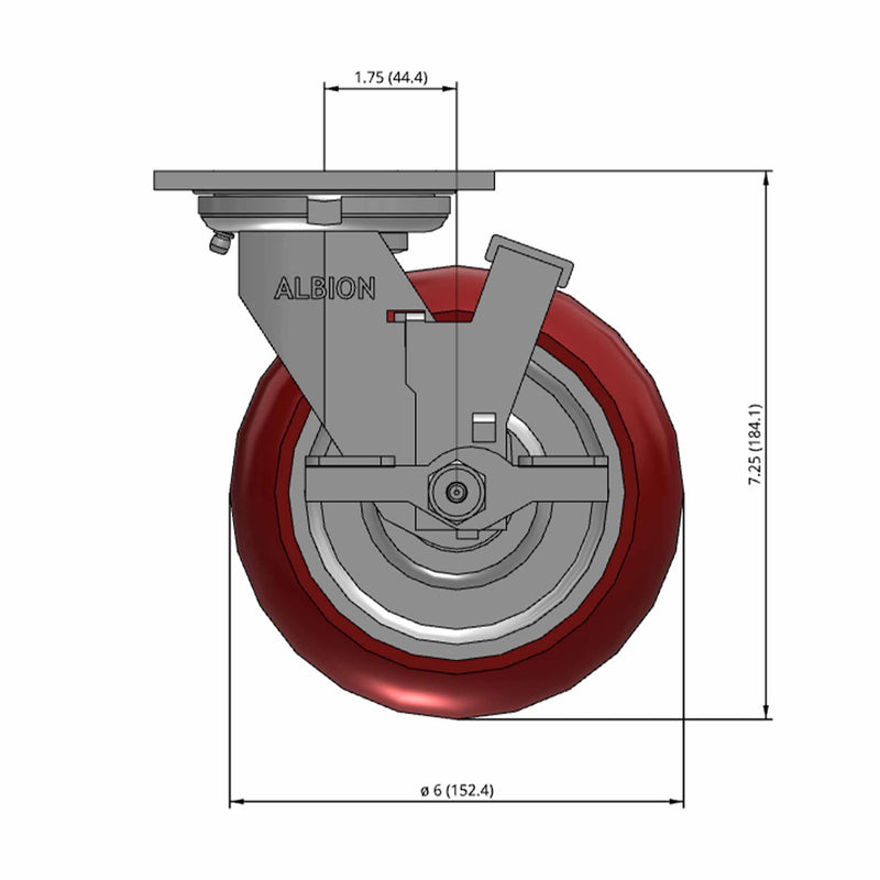 6"x2" USA-Rig Side Locking Caster with MAX-Efficiency Maroon Wheel