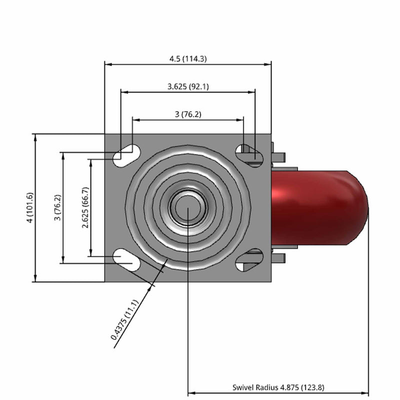 6"x2" USA-Rig 7.5" High Swivel Caster with MAX-Efficiency Maroon Wheel