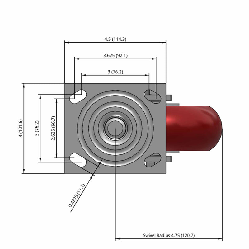 6"x2" USA-Rig Swivel Caster with MAX-Efficiency Maroon Wheel