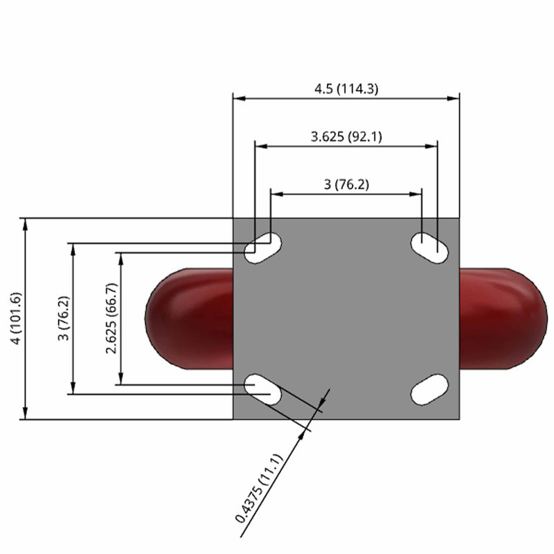 8"x2" USA-Rig Rigid Caster with MAX-Efficiency Maroon Wheel
