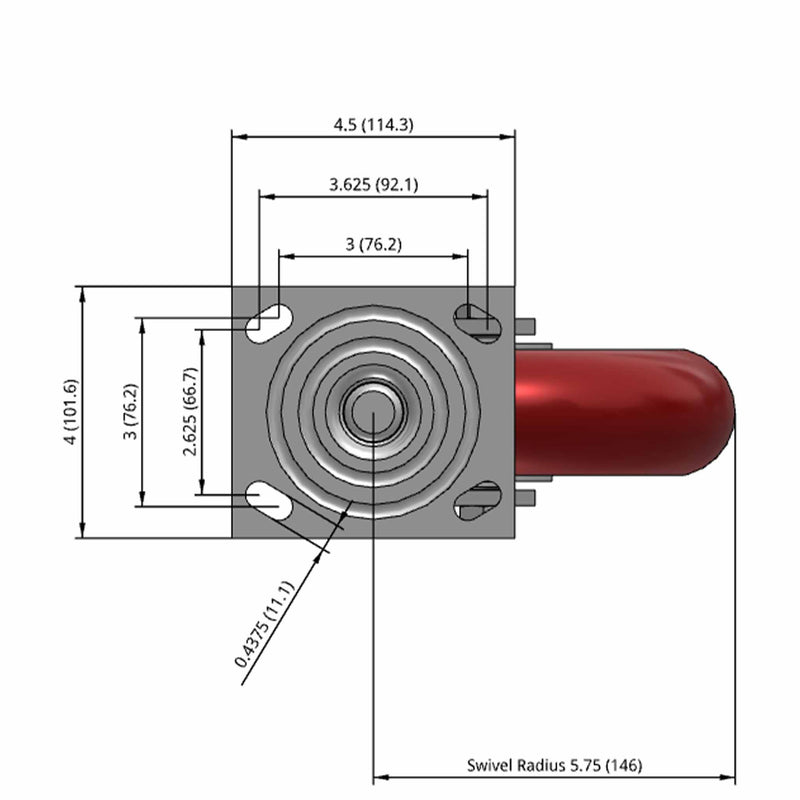 8"x2" USA-Rig Swivel Caster with MAX-Efficiency Maroon Wheel