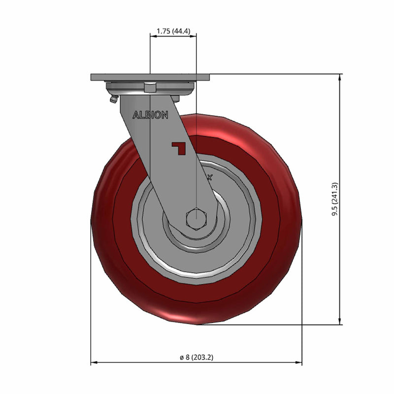 8"x2" USA-Rig Swivel Caster with MAX-Efficiency Maroon Wheel
