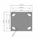 Side dimensioned CAD view of an Albion Casters 4" x 2" wide wheel Rigid caster with 4" x 4-1/2" top plate, without a brake, CA - Cast Iron wheel and 800 lb. capacity part