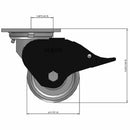 Front dimensioned CAD view of an Albion Casters 4" x 2" wide wheel Swivel caster with 4" x 4-1/2" top plate, with a top total locking brake, CA - Cast Iron wheel and 800 lb. capacity part