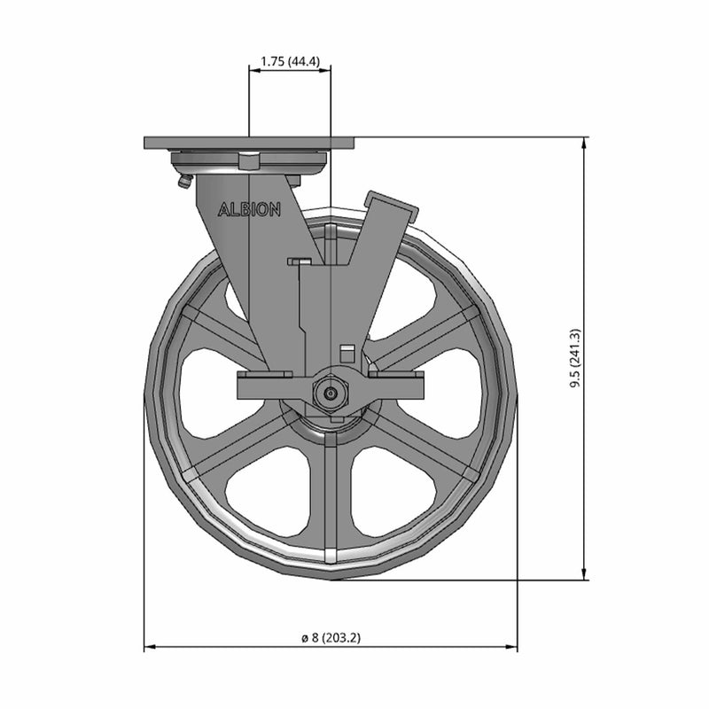 8"x2" USA-Rig Side Locking Caster with Heavy-Duty Cast Iron Wheel