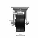 Top dimensioned CAD view of an Albion Casters 4" x 2" wide wheel Swivel caster with 4" x 4-1/2" top plate, with a side locking brake, MR - Moldon Rubber (Cast Iron Core) wheel and 300 lb. capacity part