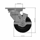 Front dimensioned CAD view of an Albion Casters 4" x 2" wide wheel Swivel caster with 4" x 4-1/2" top plate, with a side locking brake, MR - Moldon Rubber (Cast Iron Core) wheel and 300 lb. capacity part