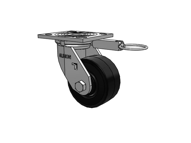 USA-Rig 4"x2" Rubber-on-Iron Wheel Caster with 4"x4.5" Plate & Swivel Lock