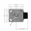 Side dimensioned CAD view of an Albion Casters 4" x 2" wide wheel Swivel caster with 4" x 4-1/2" top plate, without a brake, MR - Moldon Rubber (Cast Iron Core) wheel and 300 lb. capacity part