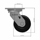 Front dimensioned CAD view of an Albion Casters 4" x 2" wide wheel Swivel caster with 4" x 4-1/2" top plate, without a brake, MR - Moldon Rubber (Cast Iron Core) wheel and 300 lb. capacity part