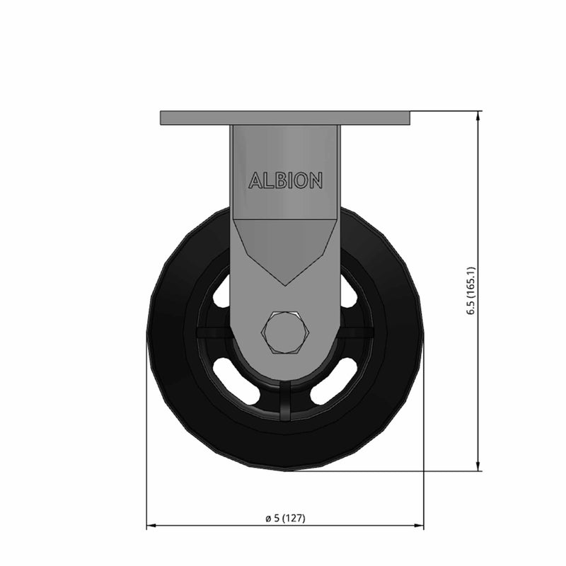 5"x2" USA-Rig Rigid Caster with Black Rubber-on-Iron Wheel