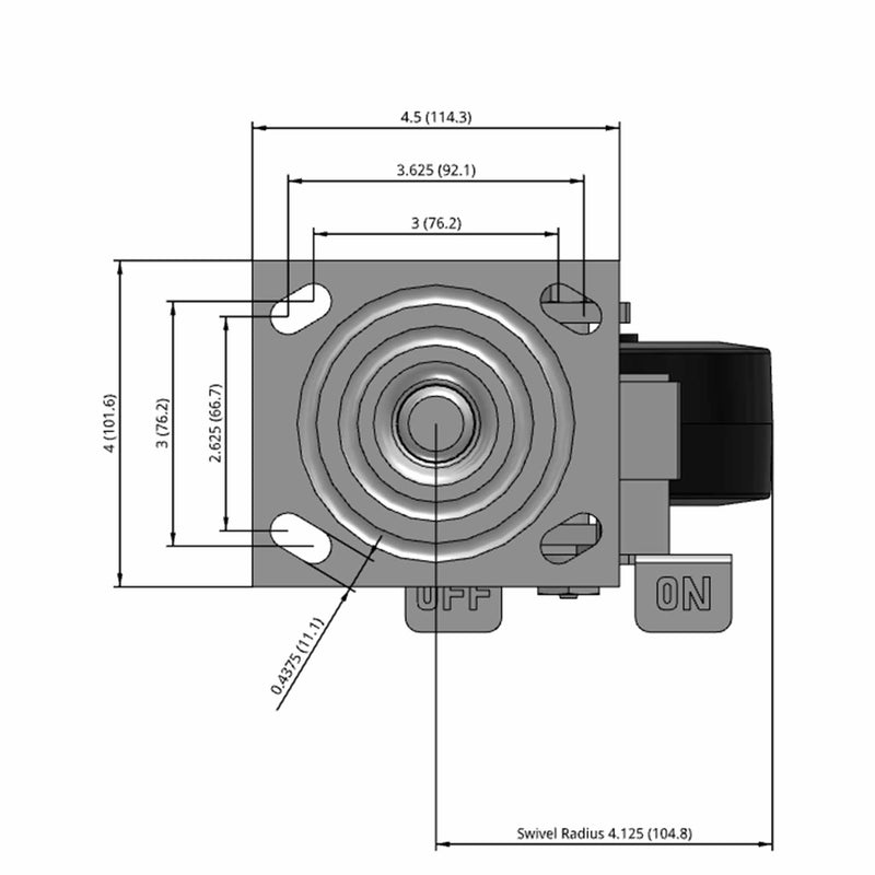 5"x2" USA-Rig Side Locking Caster with Black Rubber-on-Iron Wheel