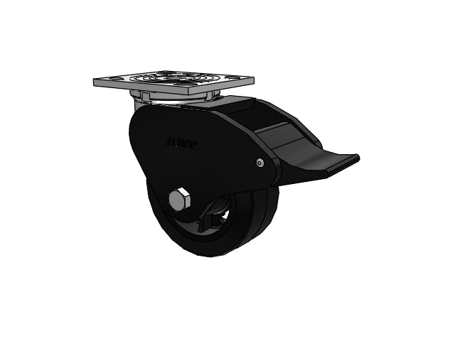 USA-Rig 5"x2" Rubber-on-Iron Wheel Caster with Top Total Lock and 4"x4.5" Plate