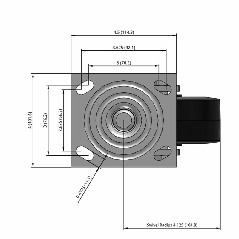 5"x2" USA-Rig Swivel Caster with Black Rubber-on-Iron Wheel