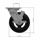 6"x2" USA-Rig Side Locking Caster with Black Rubber-on-Iron Wheel