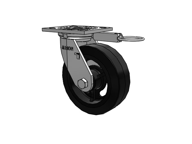 USA-Rig 6"x2" Rubber-on-Iron Wheel Caster with 4"x4.5" Plate & Swivel Lock