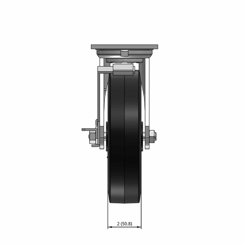 8"x2" USA-Rig Side Locking Caster with Black Rubber-on-Iron Wheel