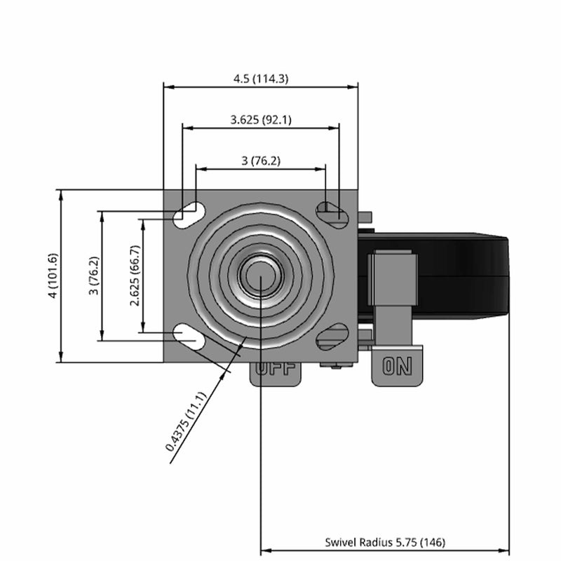 8"x2" USA-Rig Side Locking Caster with Black Rubber-on-Iron Wheel