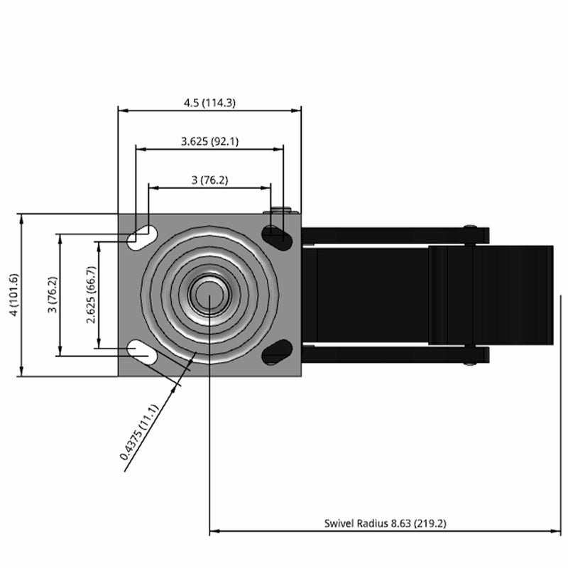 8"x2" USA-Rig Top Total Lock Caster with Black Rubber-on-Iron Wheel