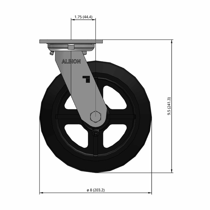 8"x2" USA-Rig Swivel Caster with Black Rubber-on-Iron Wheel