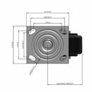 Side dimensioned CAD view of an Albion Casters 4" x 2" wide wheel Swivel caster with 4" x 4-1/2" top plate, without a brake, NX - Trionix Polymer wheel and 1250 lb. capacity part